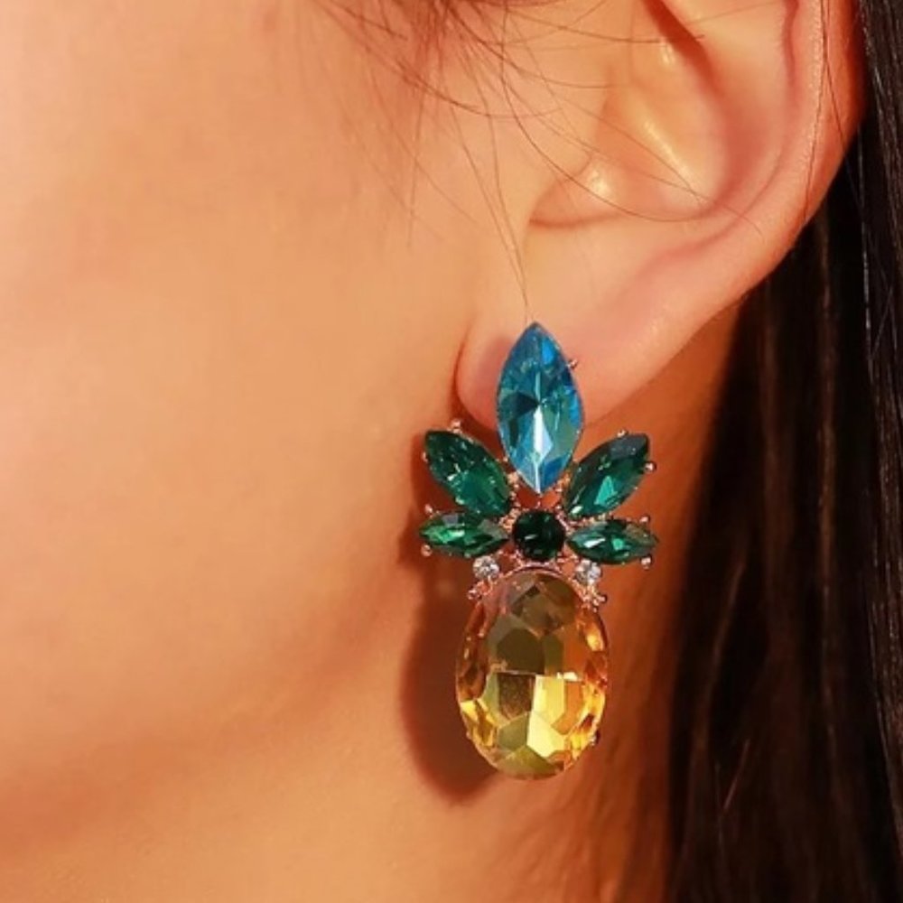 Summer Statement Pineapple Stud CZ Earrings